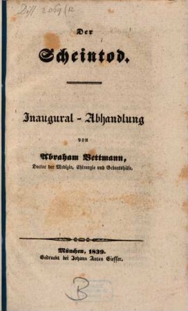Der Scheintod : Inaug.-Abh.