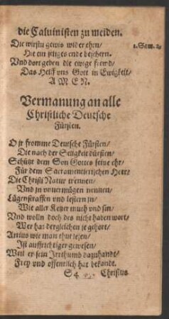 Vermanung an alle Christliche Deutsche Fürsten.
