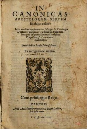 In canonicas Apostolorum septem Epistolas collatio
