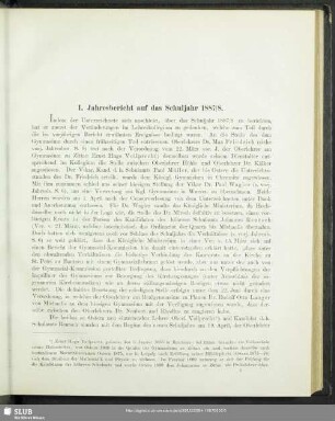 I. Jahresbericht auf das Schuljahr 1887/8