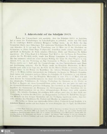 I. Jahresbericht auf das Schuljahr 1887/8