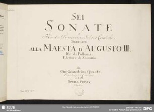 Sei Sonate a Flauto Traversiere Solo e Cembalo : Opera Prima
