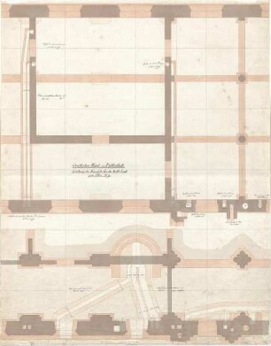 Gärtner, Friedrich von; München, Ludwigstr.; Staatsbibliothek - Ostflügel - Leitung der Kanäle für die Kaltluft zum Ofen (Schnitte)