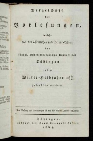 Vorlesungsverzeichnis 1834/35