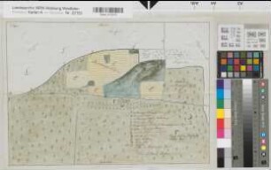 Holzhausen (Nieheim) Forsten der von der Borch zu Holzhausen am Emder Bach Holzhauser Schnad 2.H. 18.Jh. o.M. 32 x 46 kol. Zeichnung, Kopie Dietrich Scheck, Förster Haus Holzhausen Nr. 691