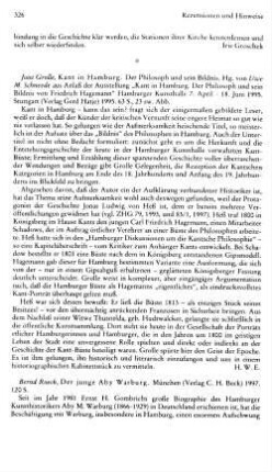 Grolle, Joist :: Kant in Hamburg, der Philosoph und sein Bildnis, hrsg. von Uwe M. Schneede ... : Stuttgart, Hatje, 1995