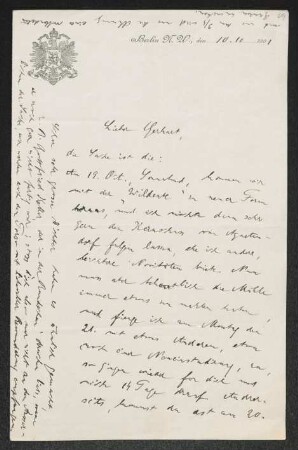 Brief von Otto Brahm an Gerhart Hauptmann