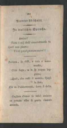 Vierter Abschnitt. In italienischer Sprache