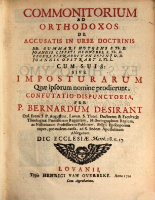 Commonitorium ad Orthodoxus de accusatis in urbe Droctrinis