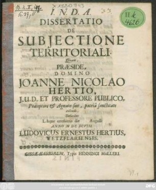 Dissertatio De Subiectione Territoriali