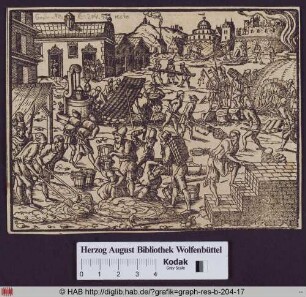 Der Pharao läßt die Israeliten als Zwangsarbeiter die Vorratsstädte Ramses und Pitom bauen. (2 Mose.11).