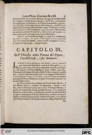 Capitolo III: Dell'obeslisco della Piazza del Popolo, Via del Corso, e sue memorie