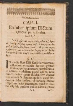 Cap. I. Exhibet ipsum Dictum ejusque paraphrasin