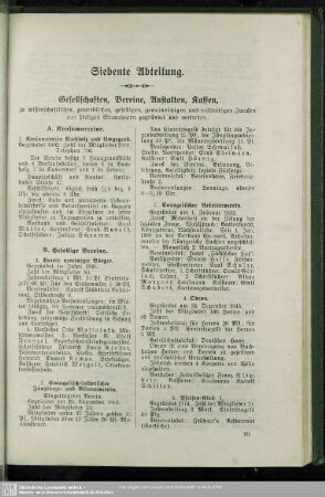Siebente Abteilung. Gesellschaften, Vereine, Anstalten, Kassen
