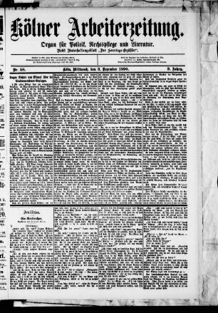 Kölner Arbeiterzeitung. 1888-1892