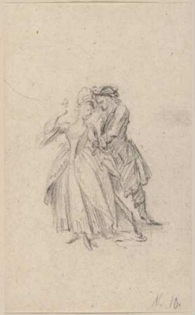 Illustrationsentwurf: Herr, eine Dame von rückwärts am Arm fassend