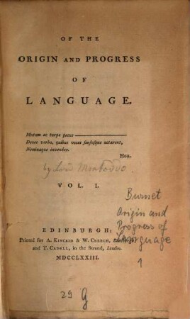 Of The Origin And Progress Of Language, 1
