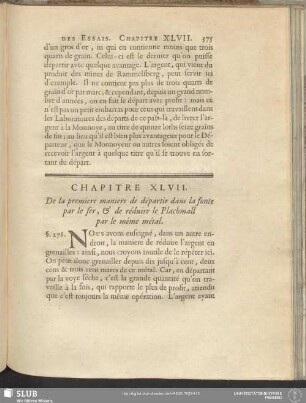 Chapitre XLVII. De la premiere maniere de départir dans la fonte par le fer, & de réduire le Plachmall par le même métal