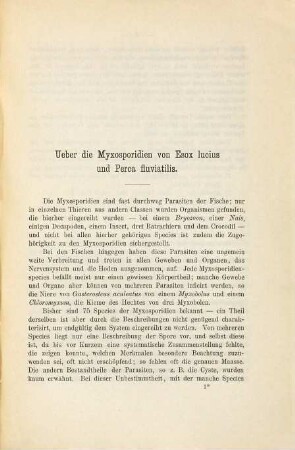 Ueber die Myxosporidien von Esox lucius und Perca fluviatilis ...