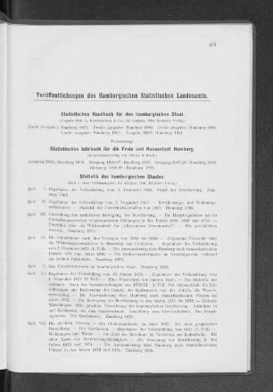 Veröffentlichungen des Hamburgischen Statistischen Landesamts.
