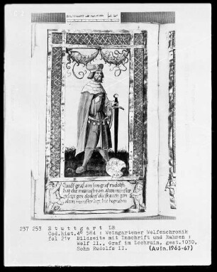 Welfenchronik — Welf 2. Graf im Lechrain gestorben 1030, Folio 21verso
