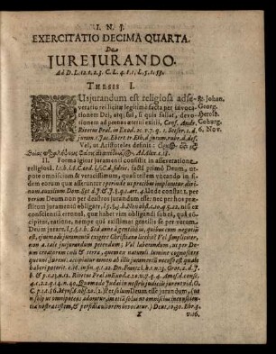 Exercitatio Decima Quarta. De Jurejurando. Thesis I. - XXXIX.