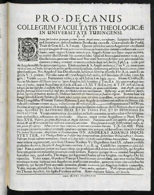 Pro-Decanus & Collegium Facultatis Theologicae In Universitate Tubingensi. L. S.