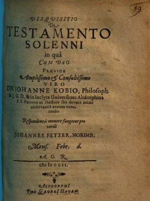Disquisitio De Testamento Solenni