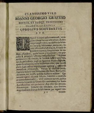 Clarissimo ... Ioanni Georgio Graevio ...