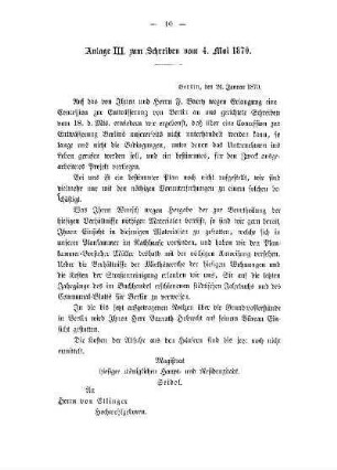 Anlage III. zum Schreiben vom 4. Mai 1870