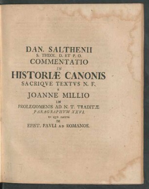 Paragraphum XXVI. In Quo Agitur De Epist. Pauli ad Romanos