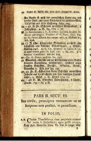 Sectio III. Ius civile, praecipue romanum ut et Scriptores iuris practici, et processuum.