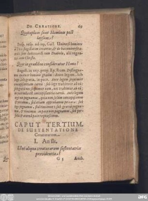 Caput Tertium. De Sustentatione Creaturarum.