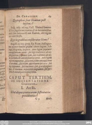 Caput Tertium. De Sustentatione Creaturarum.