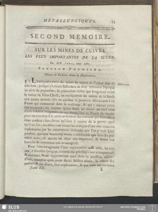Second Mémoire. Sur Les Mines De Cuivre Les Plus Importantes De La Suede