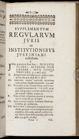 Supplementum Regularum Juris ex Institutionibus Justiniani collectum.