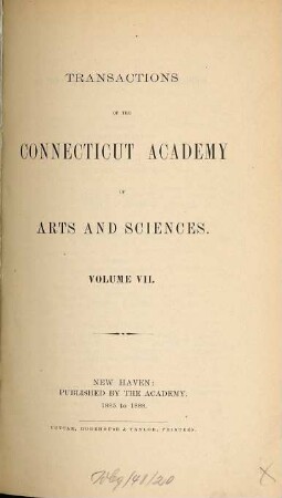 Transactions of the Connecticut Academy of Arts and Sciences. 7. 1885/88