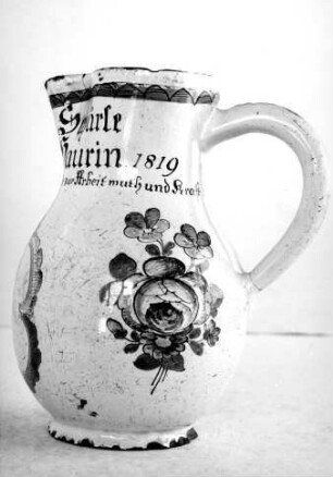Birnkrug: Steinmetz-Werkzeuge. Trinkspruch