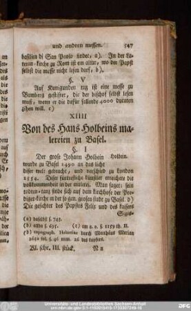 XIIII Von des Hans Holbeins malereien zu Basel.