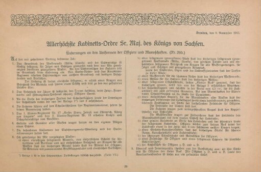 Allerhöchste Kabinetts-Ordre Sr. Maj. des Königs von Sachsen. Änderungen an den Uniformen der Offiziere und Mannschaften (Nr. 265.)