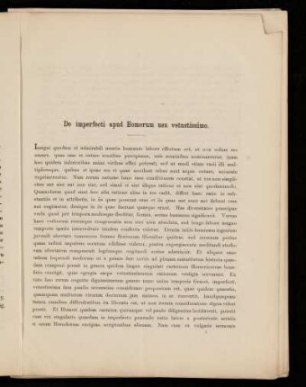 De imperfecti apud Homerum usu vetustissimo