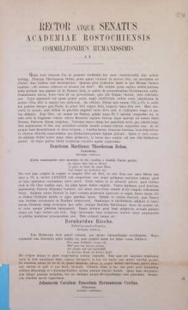 Rector et Senatus Universitatis Rostochiensis commilitonibus humanissimis s.. 1876