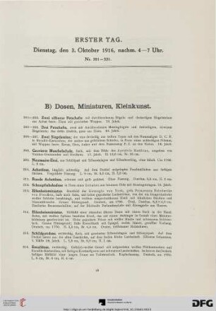 B) Dosen, Miniaturen, Kleinkunst (Nr. 201-331)