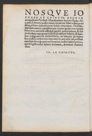 Nosque Ioannes Le Coincte Rector universitatis Parisiensis ...