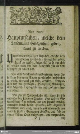 Von denen Hauptursachen, welche dem Landmanne Gelegenheit geben, krank zu werden