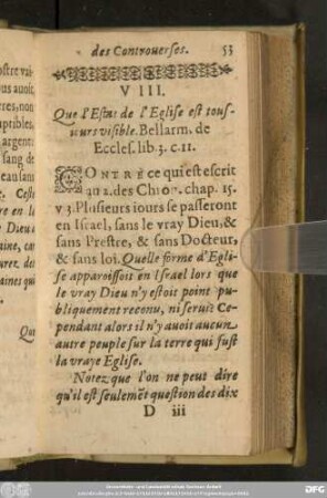 VIII. Que l'Estat de l'Eglise est tousiours visible. ...