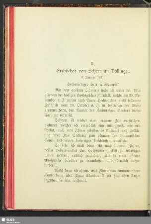 5. Erzbischof von Scherr an Döllinger : 4. Januar 1871
