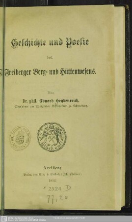 Geschichte und Poesie des Freiberger Berg- und Hüttenwesens