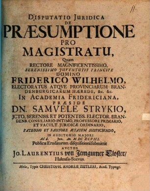 Disputatio Juridica De Praesumptione Pro Magistratu