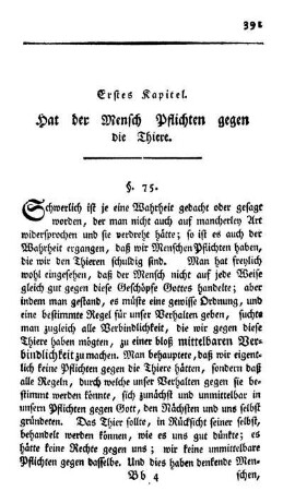 Erstes Kapitel. Hat der Mensch Pflichten gegen die Thiere.
